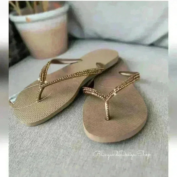 Havaianas Womens Bling Sandals Flip Flops made with Rose Gold Swarovski Crystals - Picture 3 of 7